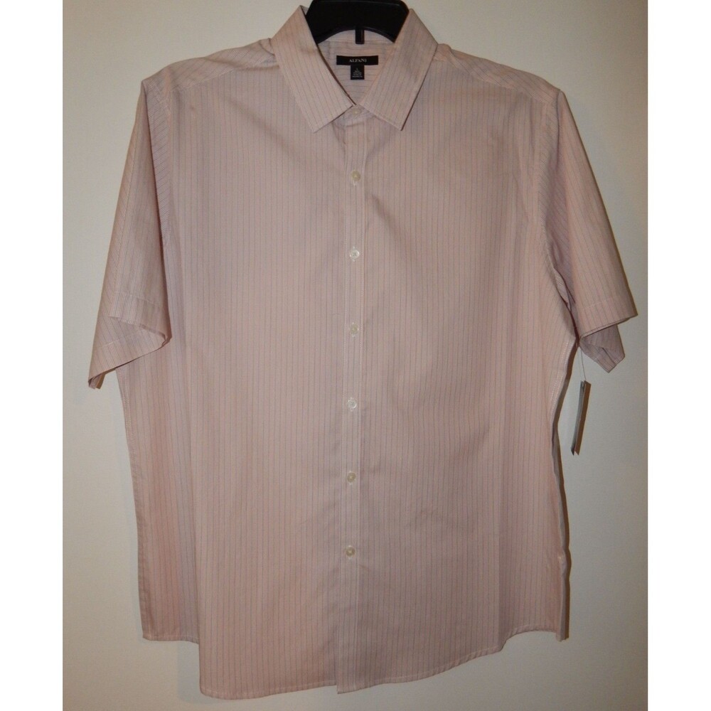 Men's Alfani LARGE Salmon Color w/ Stripe S/S Button Up Dress Shirt NWT Orig 65.